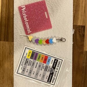 Phlebotomist Pink Glitter Badge Holder with Heart Beads and Order of Draw card